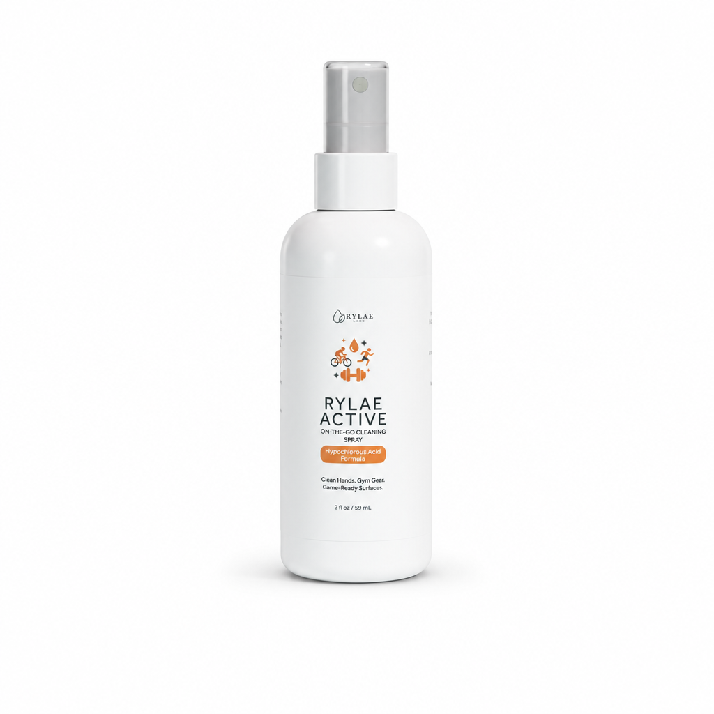 Rylae Active 2oz HOCl cleaning spray bottle on white background