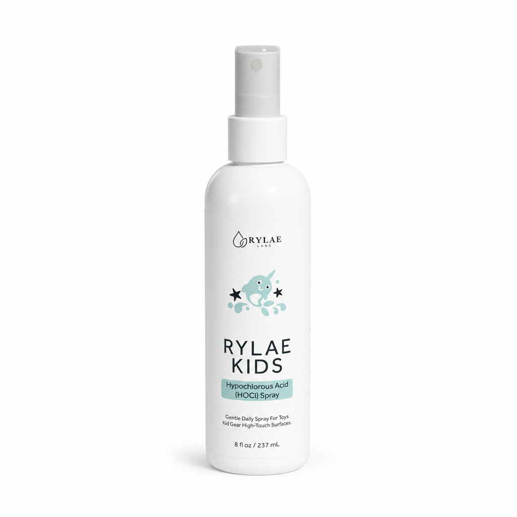 Rylae Kids 8oz HOCl cleaning spray bottle on white background